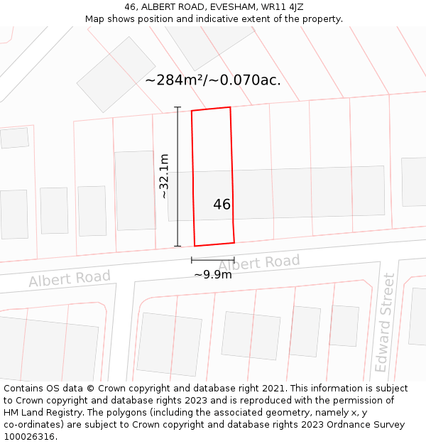 46, ALBERT ROAD, EVESHAM, WR11 4JZ: Plot and title map