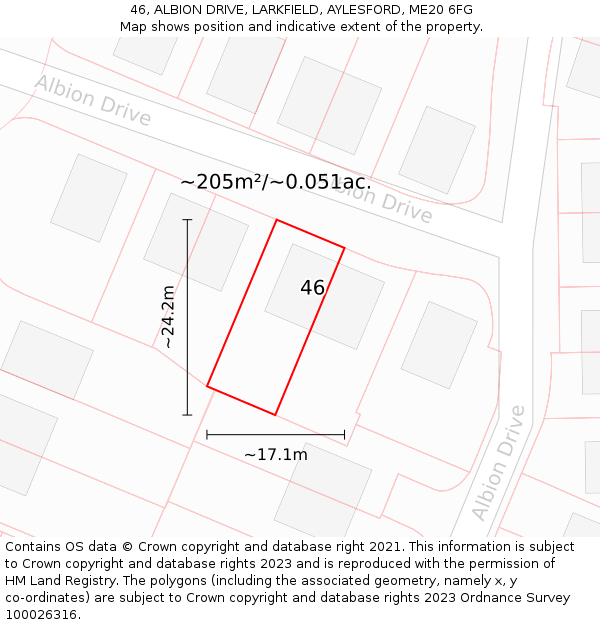 46, ALBION DRIVE, LARKFIELD, AYLESFORD, ME20 6FG: Plot and title map