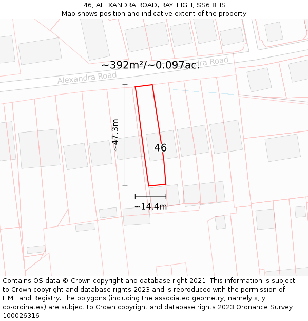 46, ALEXANDRA ROAD, RAYLEIGH, SS6 8HS: Plot and title map