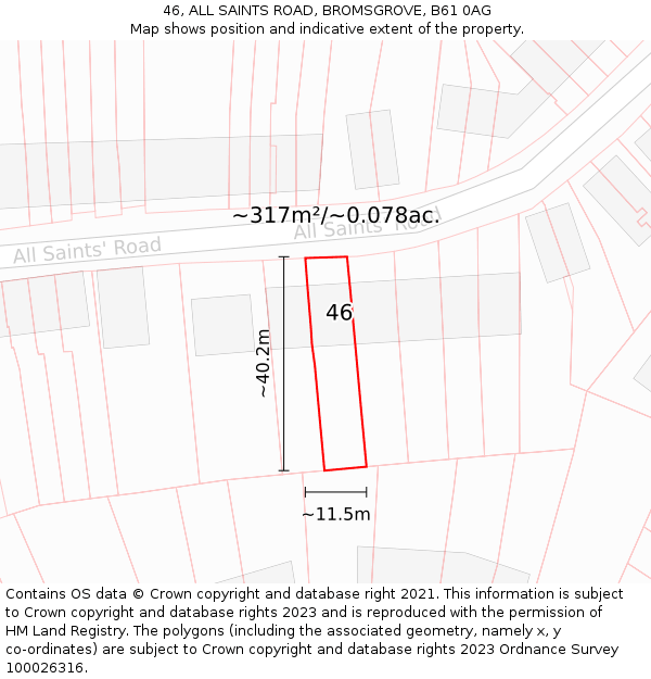 46, ALL SAINTS ROAD, BROMSGROVE, B61 0AG: Plot and title map