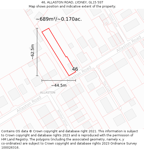 46, ALLASTON ROAD, LYDNEY, GL15 5ST: Plot and title map