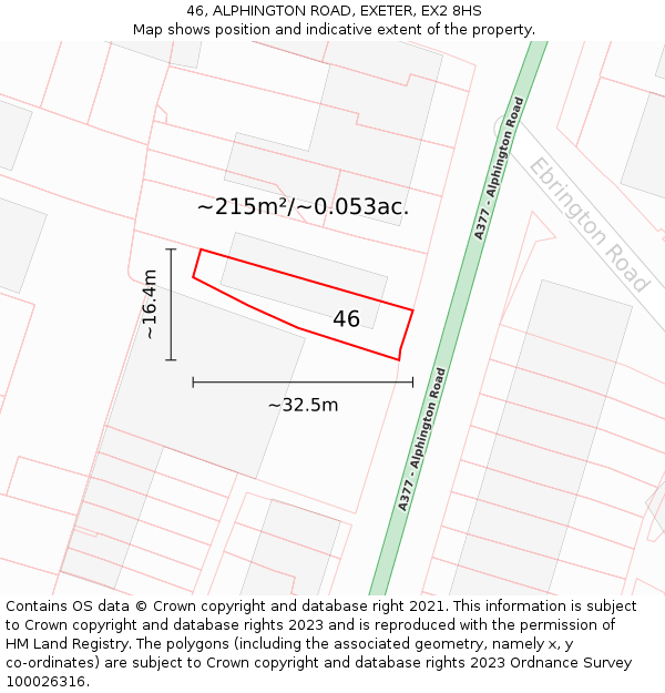 46, ALPHINGTON ROAD, EXETER, EX2 8HS: Plot and title map
