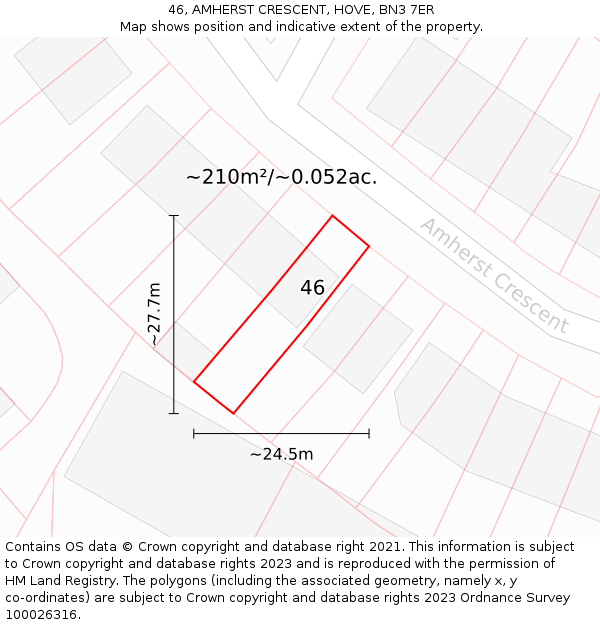 46, AMHERST CRESCENT, HOVE, BN3 7ER: Plot and title map