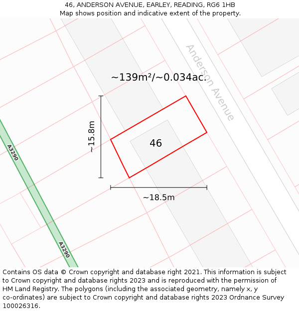 46, ANDERSON AVENUE, EARLEY, READING, RG6 1HB: Plot and title map