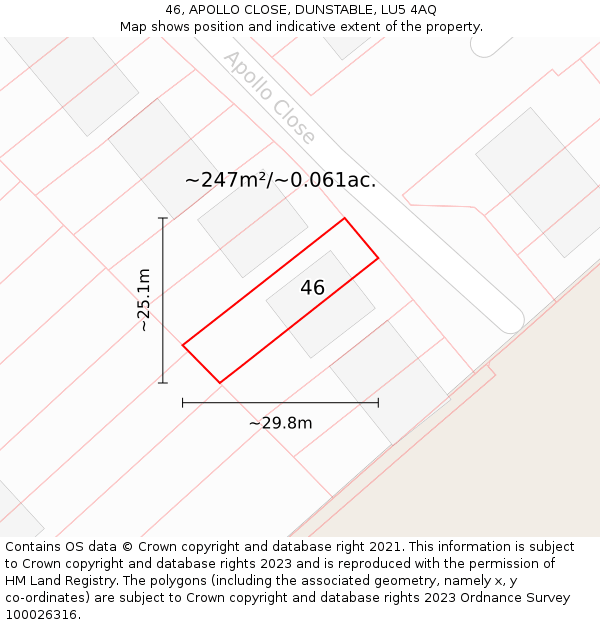 46, APOLLO CLOSE, DUNSTABLE, LU5 4AQ: Plot and title map