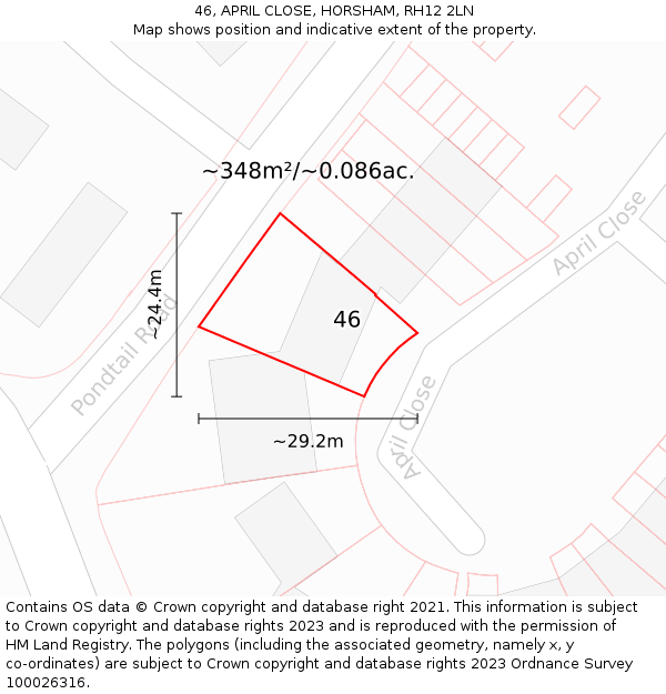 46, APRIL CLOSE, HORSHAM, RH12 2LN: Plot and title map