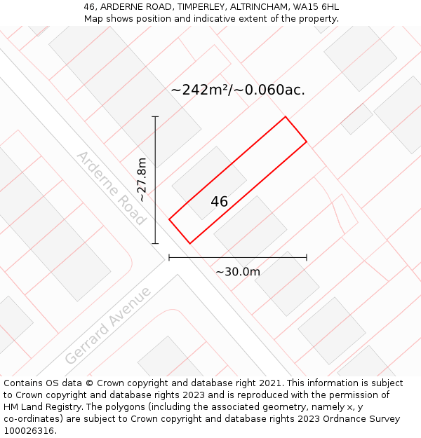 46, ARDERNE ROAD, TIMPERLEY, ALTRINCHAM, WA15 6HL: Plot and title map