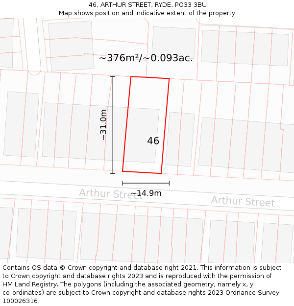 46, ARTHUR STREET, RYDE, PO33 3BU: Plot and title map