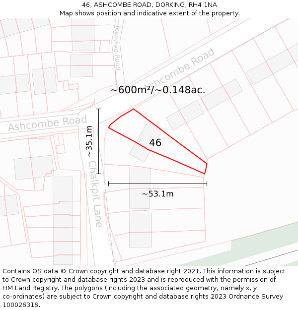 46, ASHCOMBE ROAD, DORKING, RH4 1NA: Plot and title map