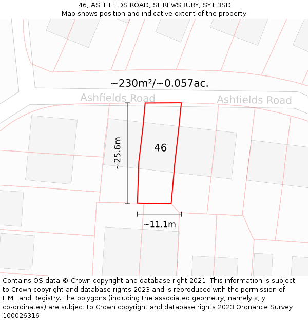 46, ASHFIELDS ROAD, SHREWSBURY, SY1 3SD: Plot and title map