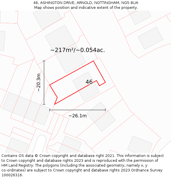 46, ASHINGTON DRIVE, ARNOLD, NOTTINGHAM, NG5 8UA: Plot and title map