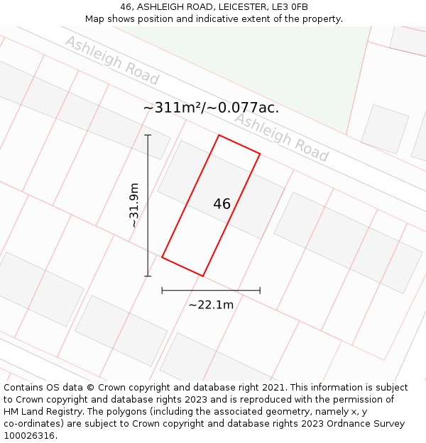 46, ASHLEIGH ROAD, LEICESTER, LE3 0FB: Plot and title map