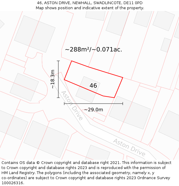 46, ASTON DRIVE, NEWHALL, SWADLINCOTE, DE11 0PD: Plot and title map