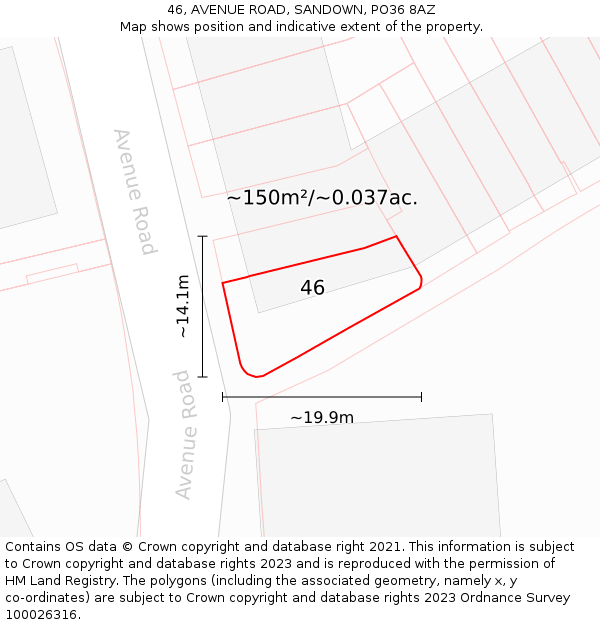 46, AVENUE ROAD, SANDOWN, PO36 8AZ: Plot and title map