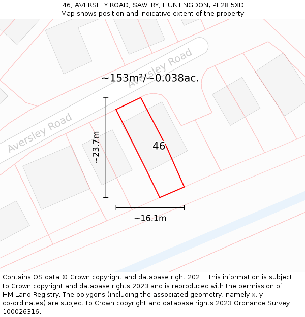 46, AVERSLEY ROAD, SAWTRY, HUNTINGDON, PE28 5XD: Plot and title map