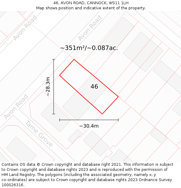 46, AVON ROAD, CANNOCK, WS11 1LH: Plot and title map