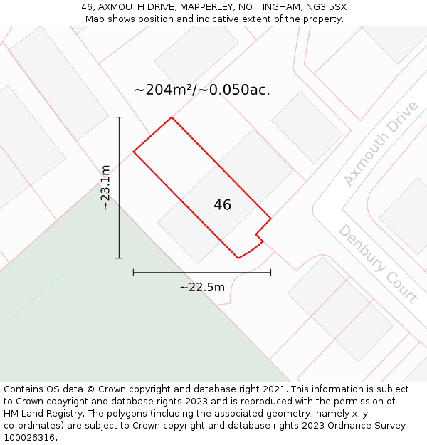 46, AXMOUTH DRIVE, MAPPERLEY, NOTTINGHAM, NG3 5SX: Plot and title map