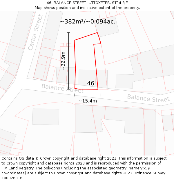 46, BALANCE STREET, UTTOXETER, ST14 8JE: Plot and title map