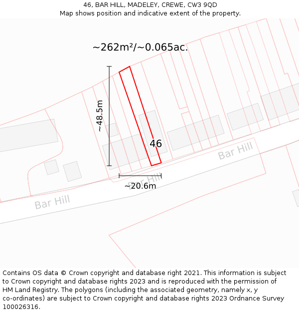 46, BAR HILL, MADELEY, CREWE, CW3 9QD: Plot and title map