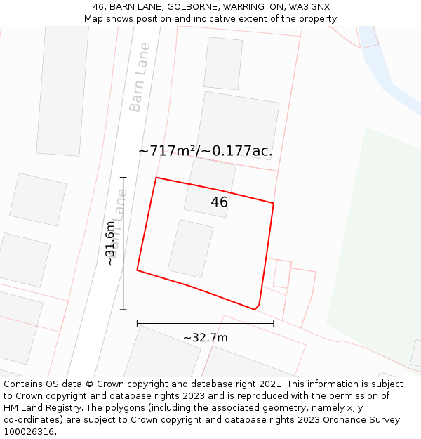 46, BARN LANE, GOLBORNE, WARRINGTON, WA3 3NX: Plot and title map