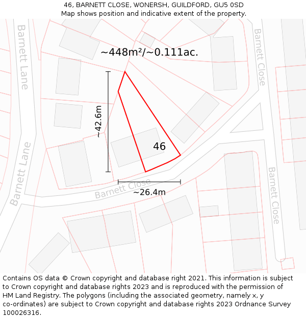 46, BARNETT CLOSE, WONERSH, GUILDFORD, GU5 0SD: Plot and title map