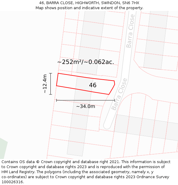 46, BARRA CLOSE, HIGHWORTH, SWINDON, SN6 7HX: Plot and title map