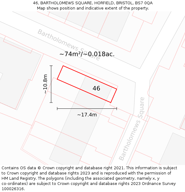 46, BARTHOLOMEWS SQUARE, HORFIELD, BRISTOL, BS7 0QA: Plot and title map