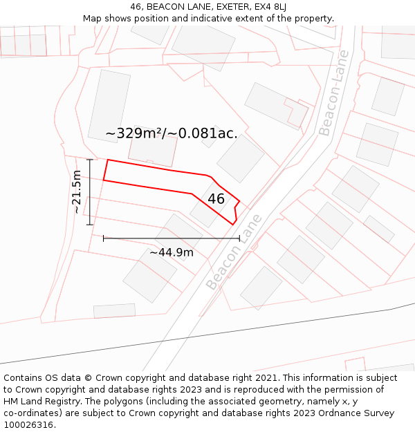 46, BEACON LANE, EXETER, EX4 8LJ: Plot and title map