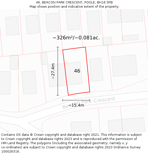 46, BEACON PARK CRESCENT, POOLE, BH16 5PB: Plot and title map