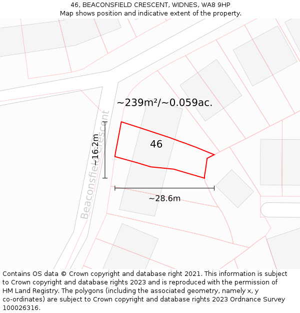 46, BEACONSFIELD CRESCENT, WIDNES, WA8 9HP: Plot and title map