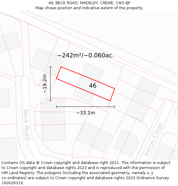 46, BECK ROAD, MADELEY, CREWE, CW3 9JF: Plot and title map