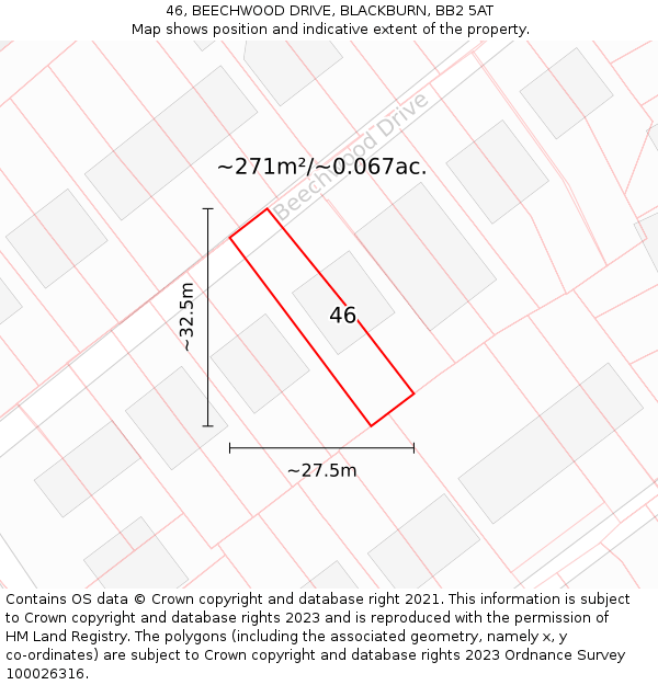 46, BEECHWOOD DRIVE, BLACKBURN, BB2 5AT: Plot and title map