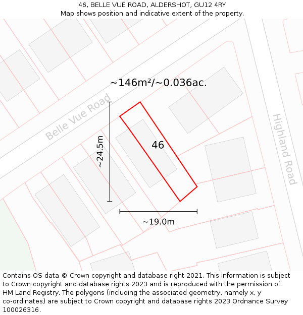 46, BELLE VUE ROAD, ALDERSHOT, GU12 4RY: Plot and title map