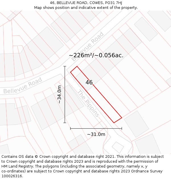 46, BELLEVUE ROAD, COWES, PO31 7HJ: Plot and title map