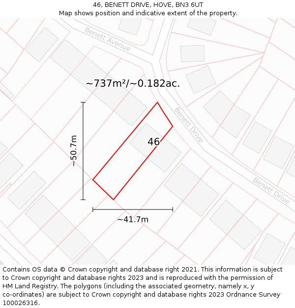 46, BENETT DRIVE, HOVE, BN3 6UT: Plot and title map