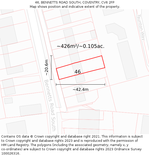 46, BENNETTS ROAD SOUTH, COVENTRY, CV6 2FP: Plot and title map