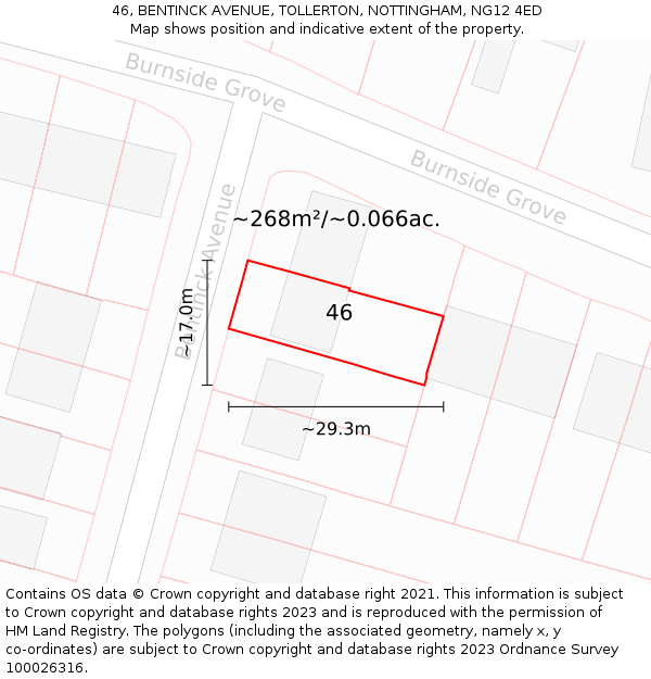 46, BENTINCK AVENUE, TOLLERTON, NOTTINGHAM, NG12 4ED: Plot and title map