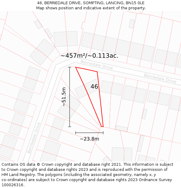 46, BERRIEDALE DRIVE, SOMPTING, LANCING, BN15 0LE: Plot and title map