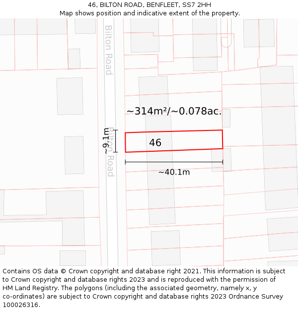 46, BILTON ROAD, BENFLEET, SS7 2HH: Plot and title map