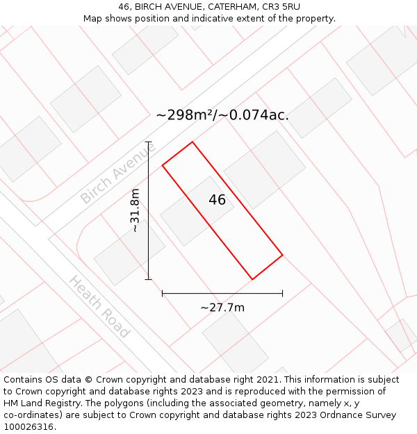 46, BIRCH AVENUE, CATERHAM, CR3 5RU: Plot and title map