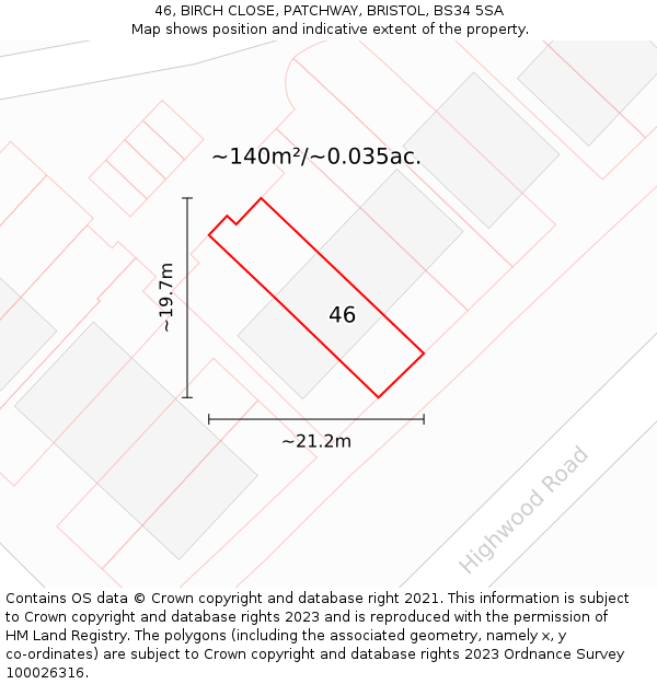 46, BIRCH CLOSE, PATCHWAY, BRISTOL, BS34 5SA: Plot and title map