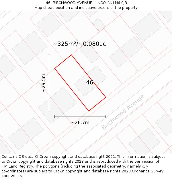 46, BIRCHWOOD AVENUE, LINCOLN, LN6 0JB: Plot and title map