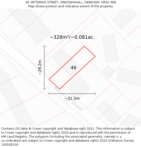 46, BITTERING STREET, GRESSENHALL, DEREHAM, NR20 4EB: Plot and title map