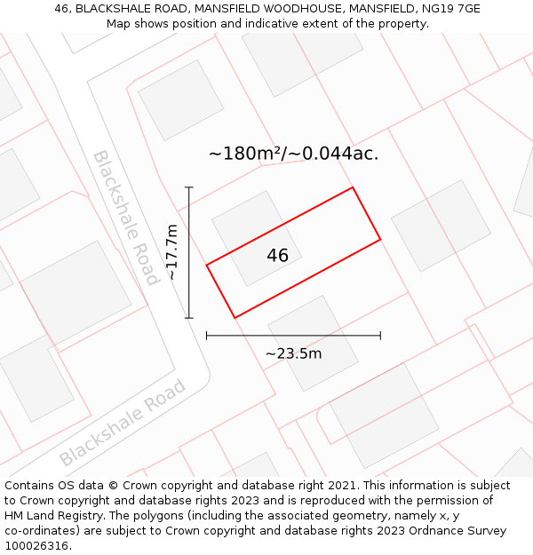 46, BLACKSHALE ROAD, MANSFIELD WOODHOUSE, MANSFIELD, NG19 7GE: Plot and title map