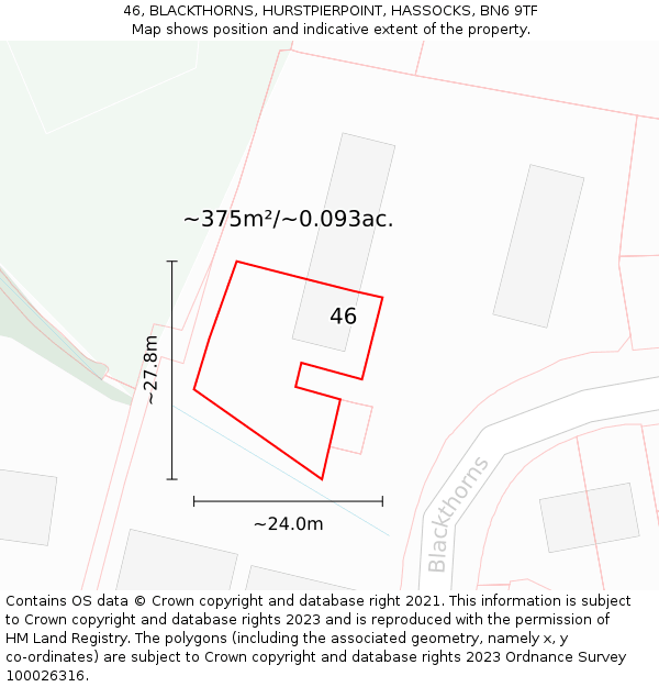 46, BLACKTHORNS, HURSTPIERPOINT, HASSOCKS, BN6 9TF: Plot and title map
