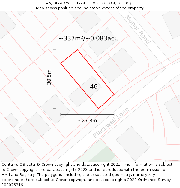 46, BLACKWELL LANE, DARLINGTON, DL3 8QG: Plot and title map