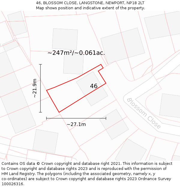 46, BLOSSOM CLOSE, LANGSTONE, NEWPORT, NP18 2LT: Plot and title map
