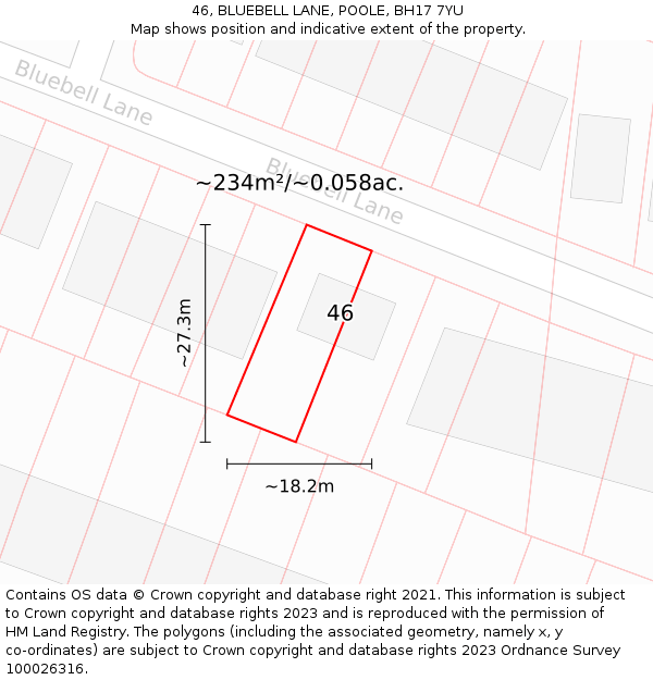 46, BLUEBELL LANE, POOLE, BH17 7YU: Plot and title map