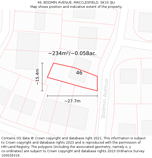 46, BODMIN AVENUE, MACCLESFIELD, SK10 3JU: Plot and title map