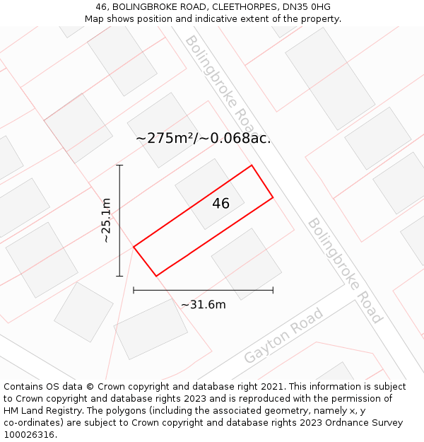 46, BOLINGBROKE ROAD, CLEETHORPES, DN35 0HG: Plot and title map